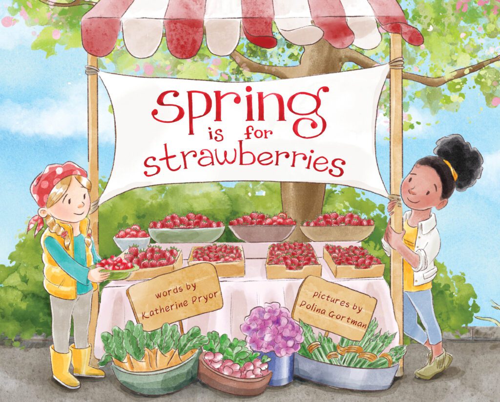 A book cover with strawberries on display.